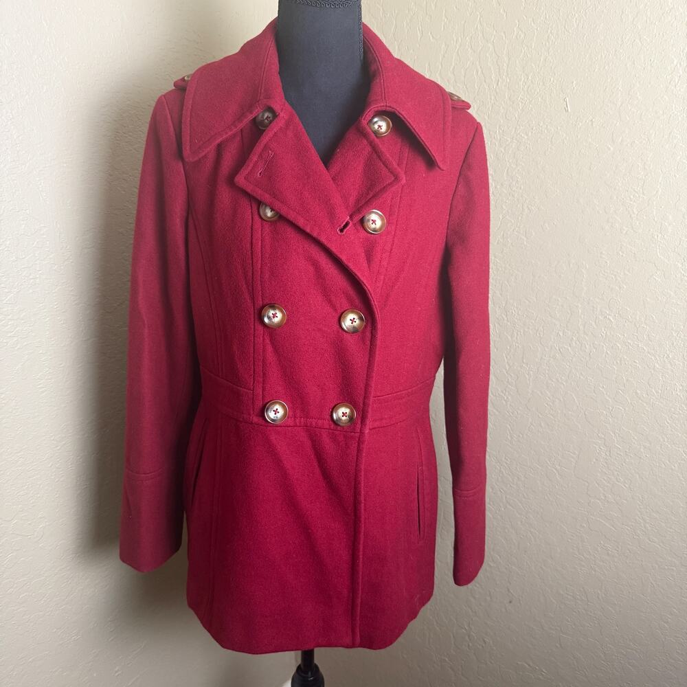 Michael Michael Kors Red Wool Blend Double Breasted Peacoat Jacket Women M
